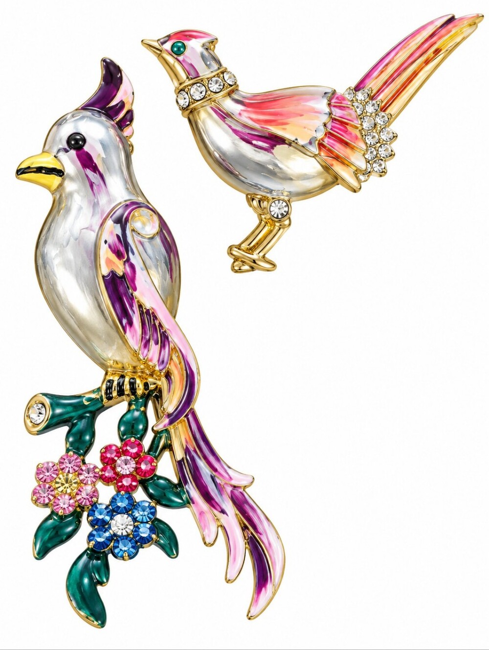 Vintage Signed Coro Bird Brooch Set